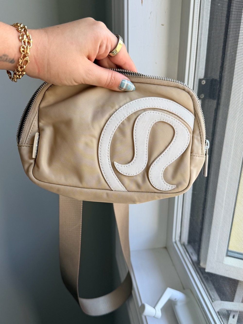 lululemon athletica Beige Crossbody Bag with White Logo